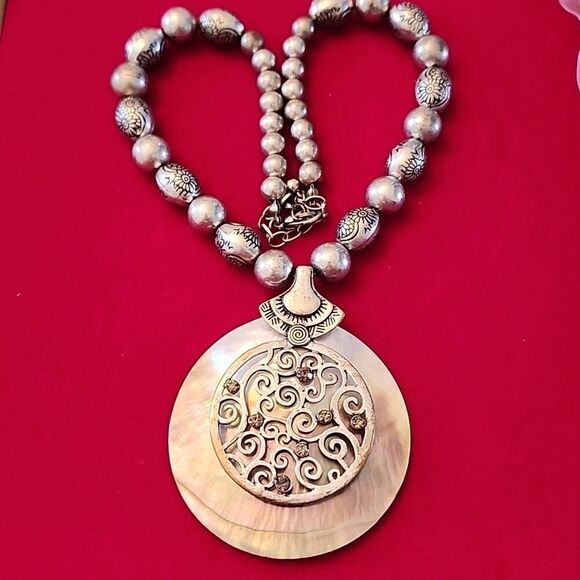 Abalone Shell Large Pendant Necklace and Earrings Set - Picture 1 of 2